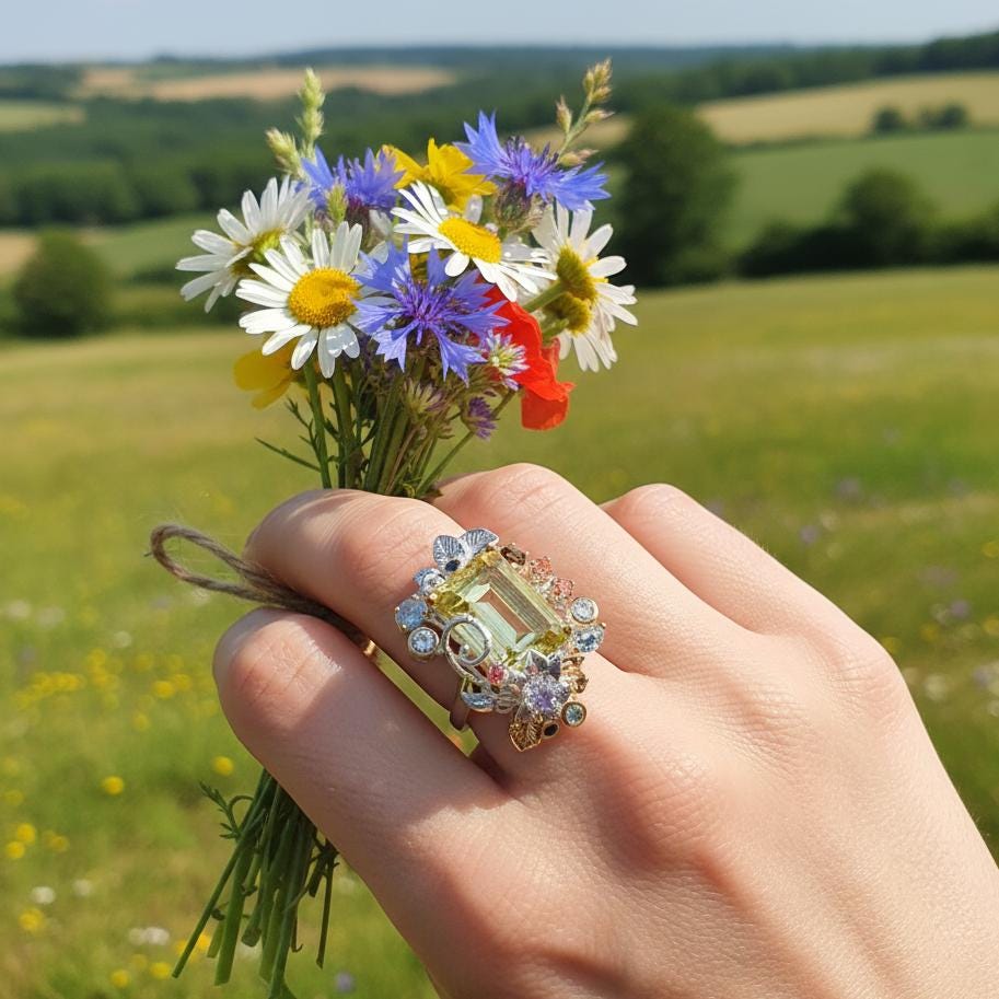 925 Sterling Silver Lemon Quartz Ring, close-up detail