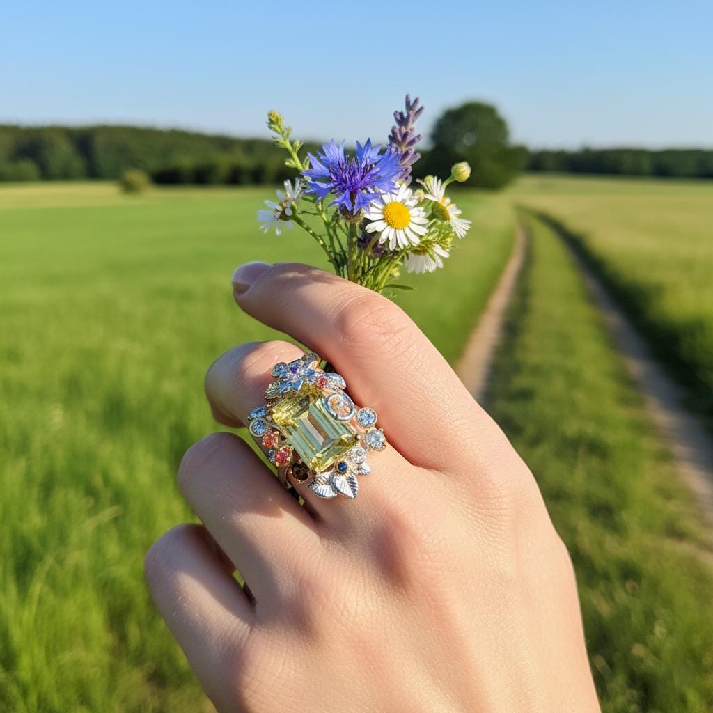 925 Sterling Silver Lemon Quartz Ring, side view
