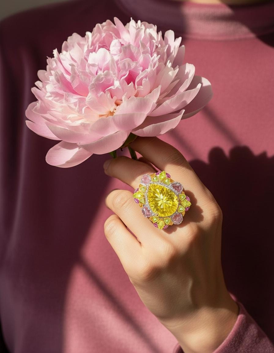 925 Sterling Silver Lemon Quartz Ring, texture close-up