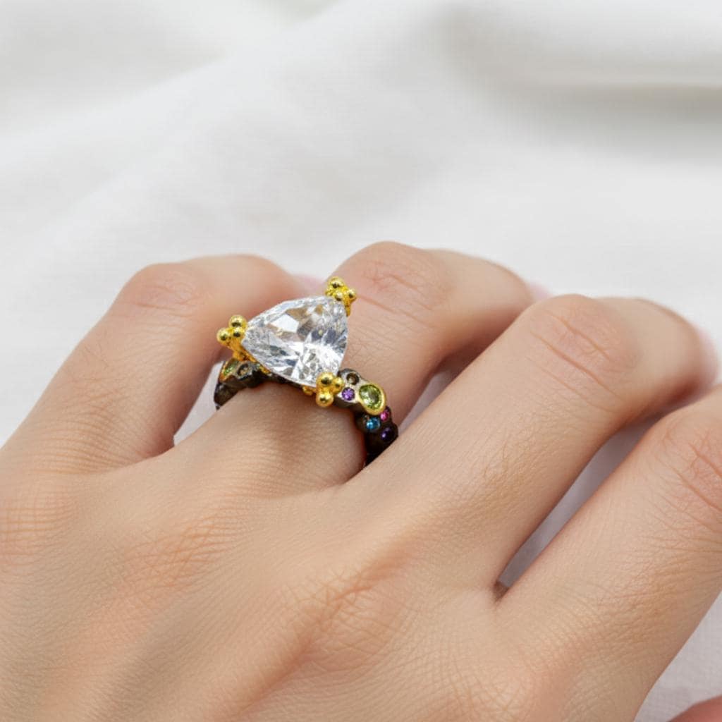 925 Sterling Silver Moissanite Ring, worn on hand