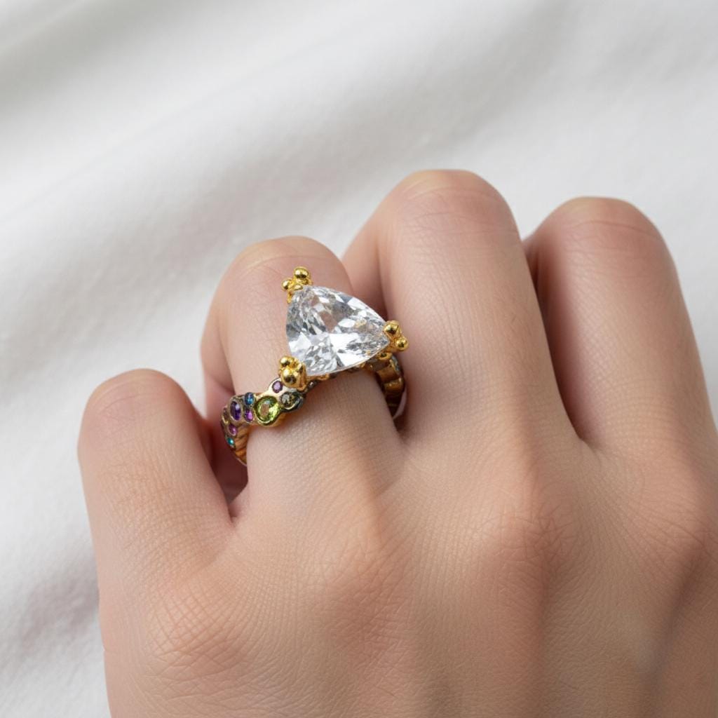 925 Sterling Silver Moissanite Ring, setting detail