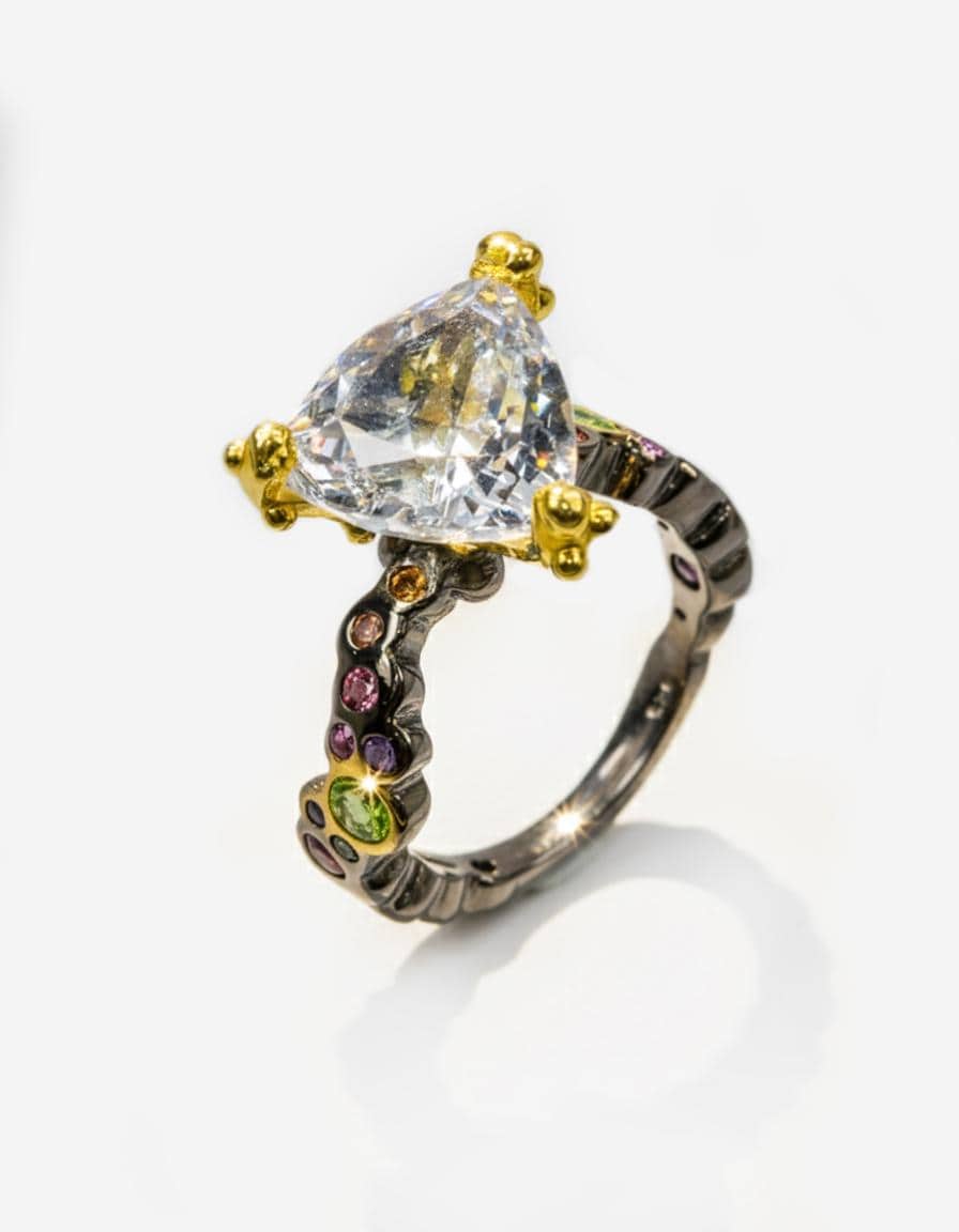 925 Sterling Silver Moissanite Ring, worn look