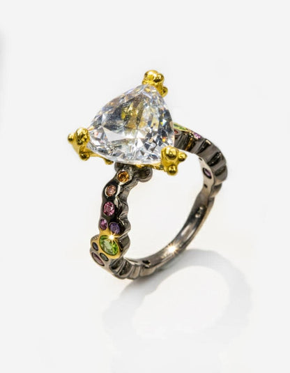 925 Sterling Silver Moissanite Ring, worn look