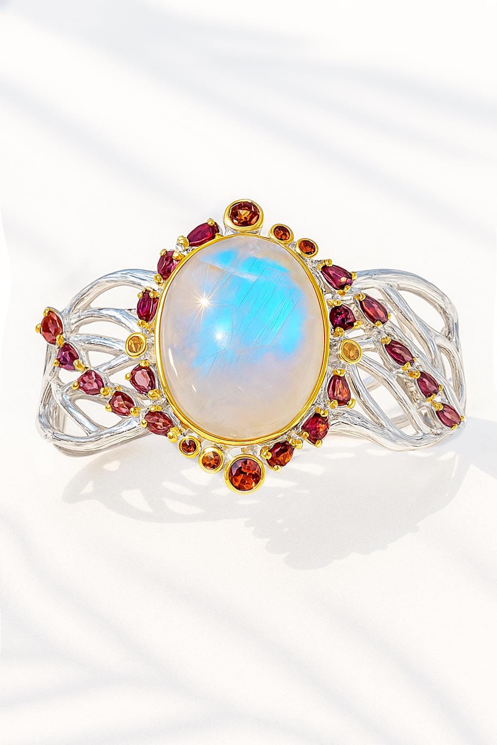 925 Sterling Silver Moonstone Bracelet, wrist styling view