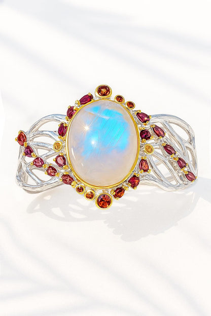 925 Sterling Silver Moonstone Bracelet, wrist styling view