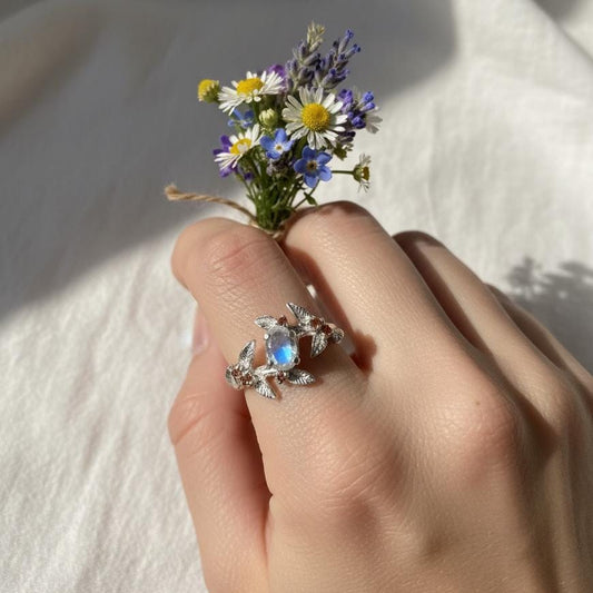 925 Sterling Silver Moonstone Ring, alternate angle