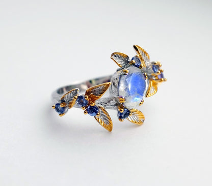 925 Sterling Silver Moonstone Ring, worn on hand