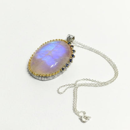 925 Sterling Silver Moonstone Necklace, texture close-up