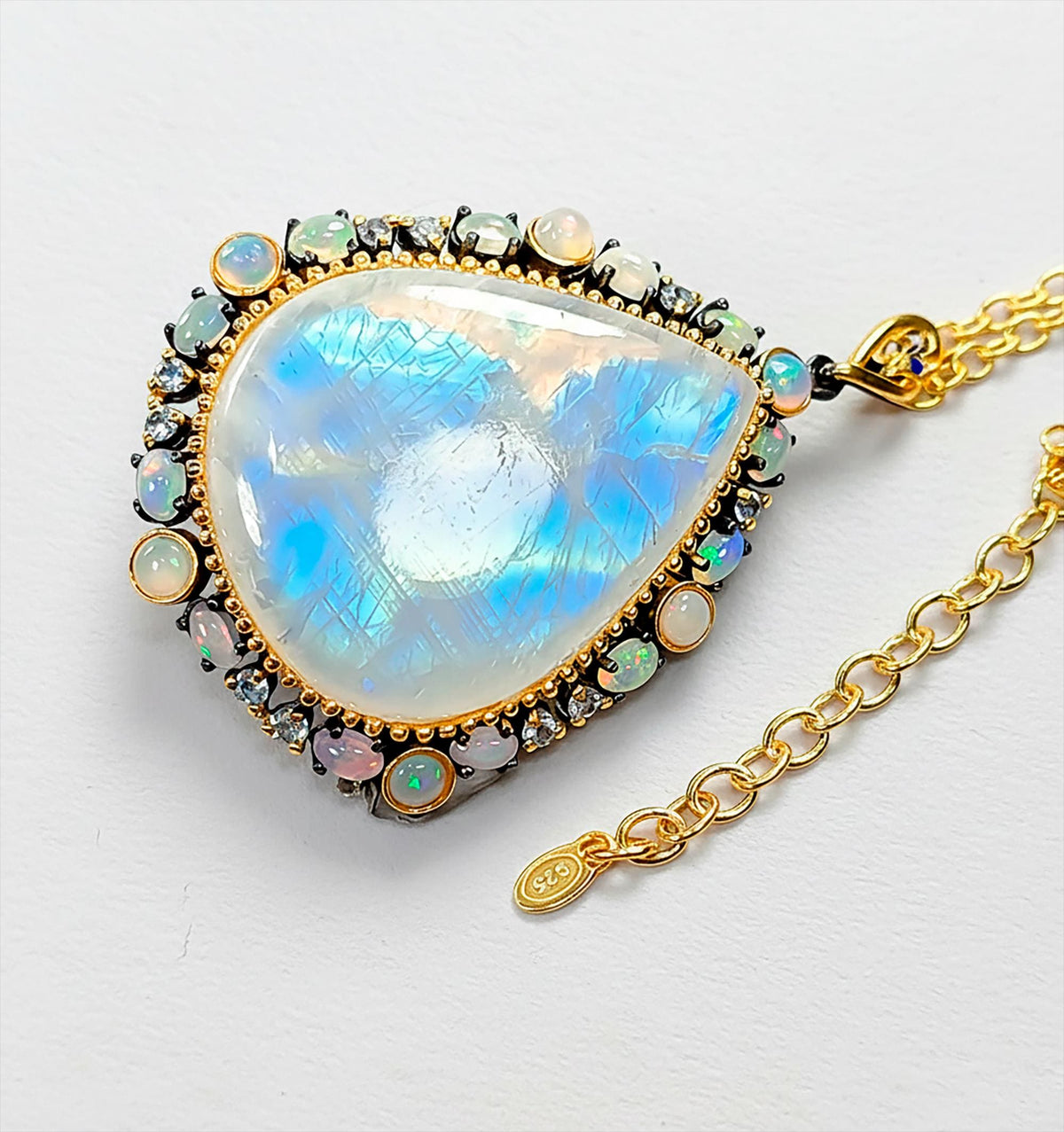 925 Sterling Silver Moonstone Necklace, worn view