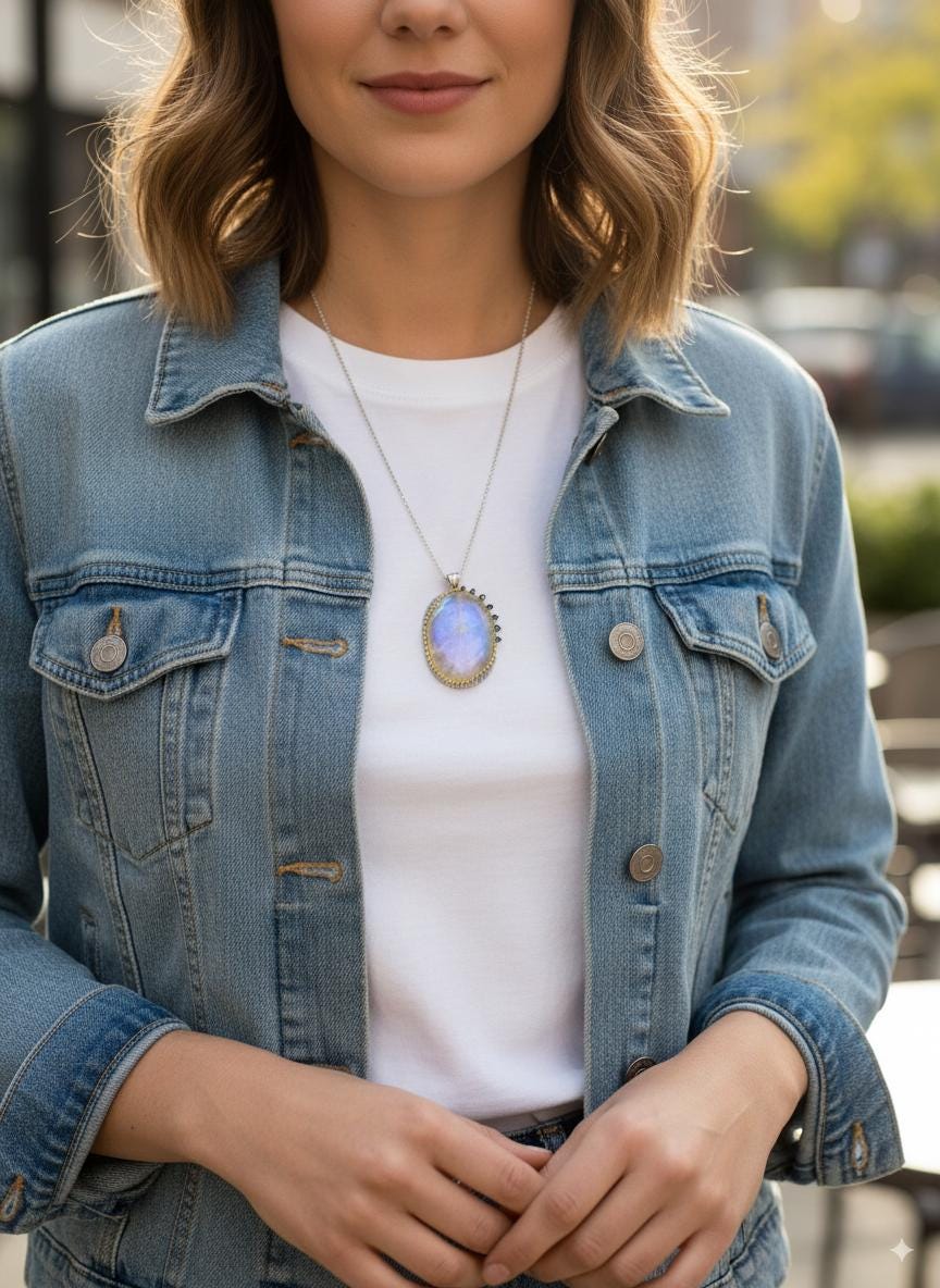 925 Sterling Silver Moonstone Necklace, chain detail