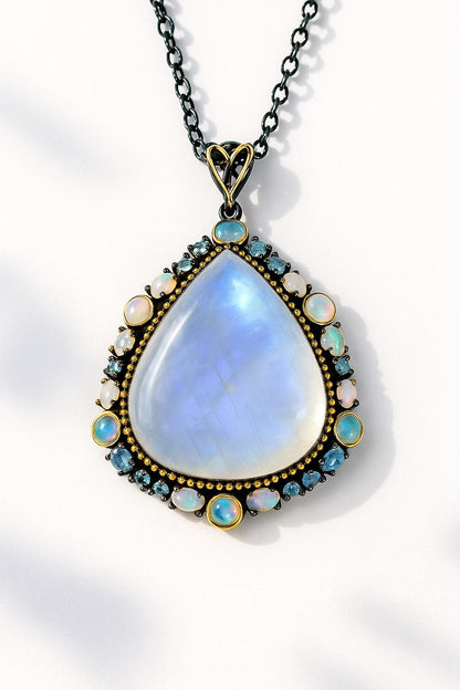 925 Sterling Silver Moonstone Necklace, chain detail