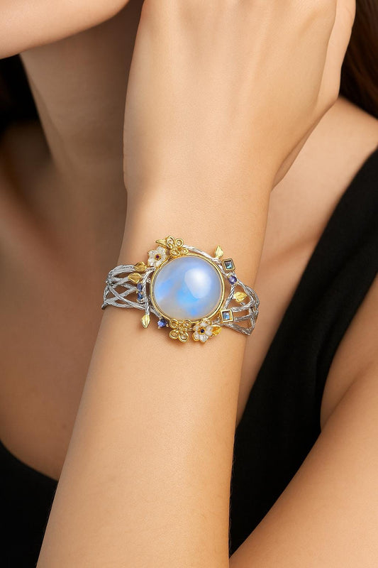 925 Sterling Silver Moonstone Bracelet, alternate angle