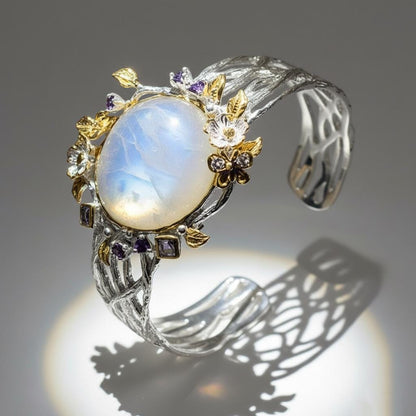 925 Sterling Silver Moonstone Bracelet, link or setting detail
