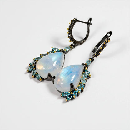 925 Sterling Silver Moonstone Earrings, worn look