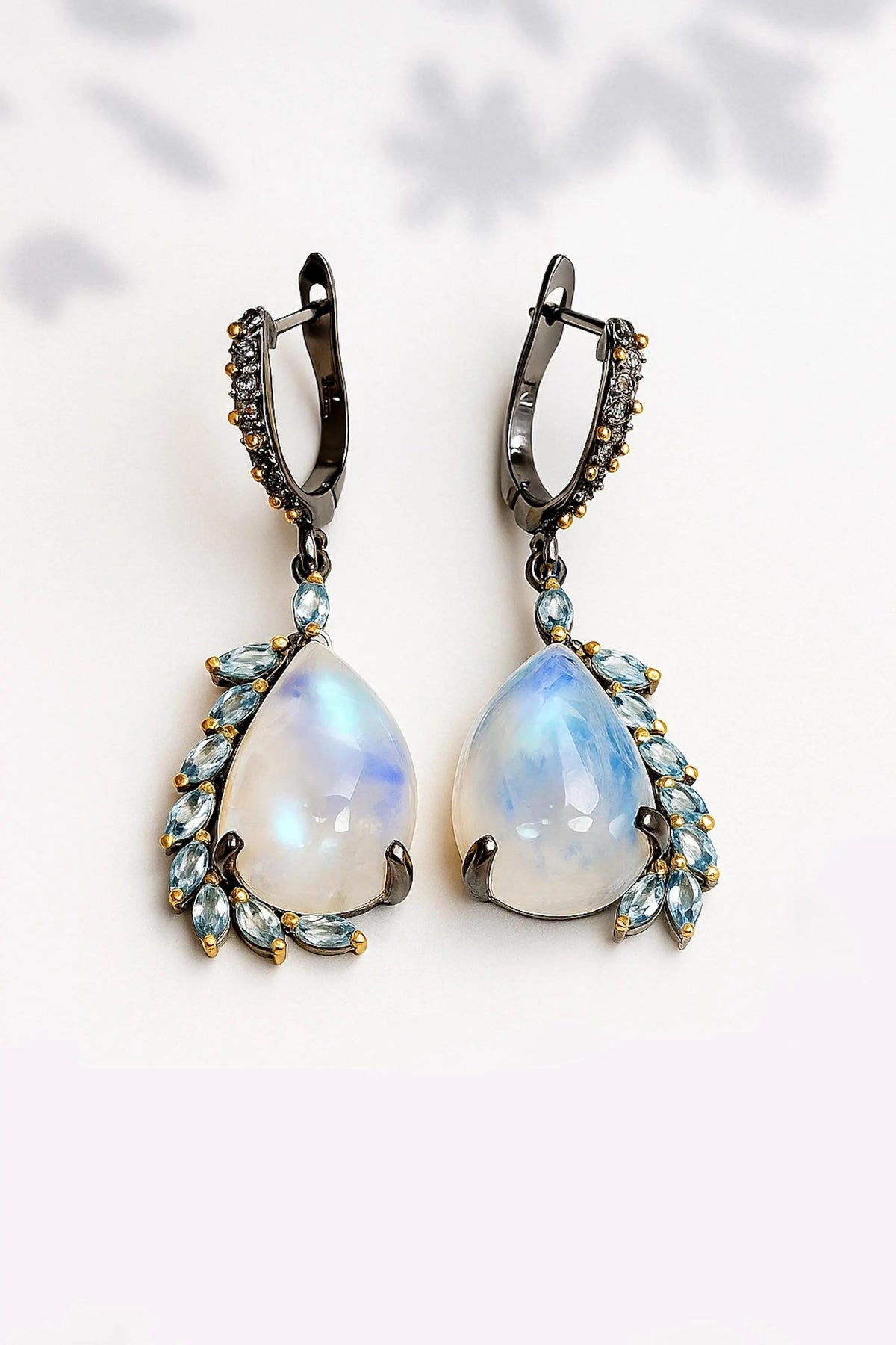 925 Sterling Silver Moonstone Earrings, texture close-up