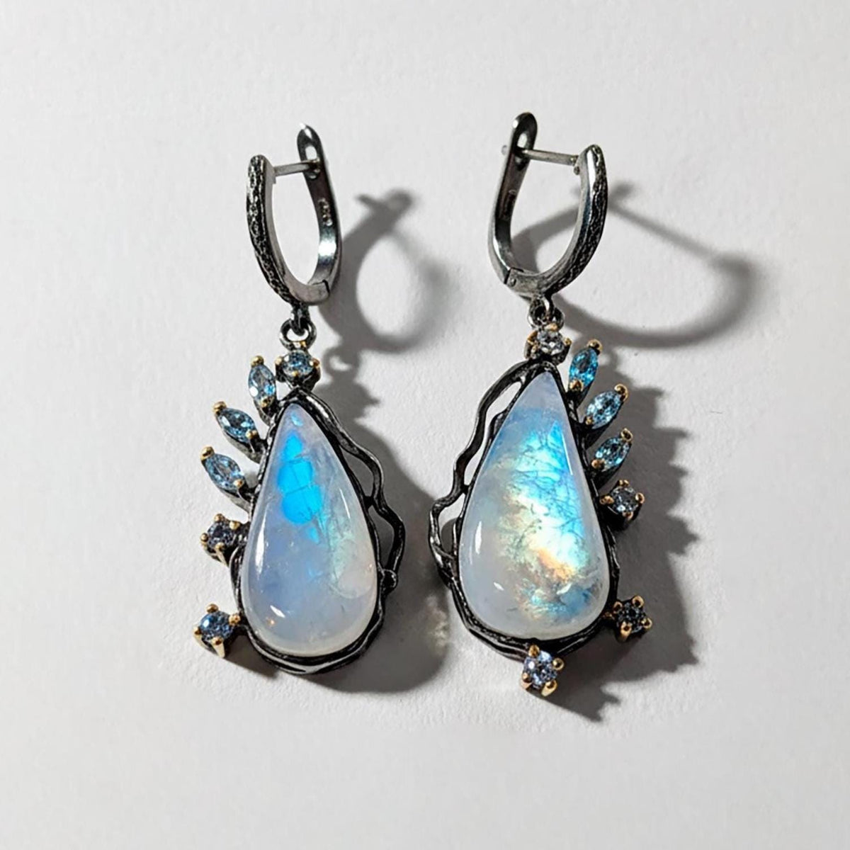 925 Sterling Silver Moonstone Earrings, alternate angle
