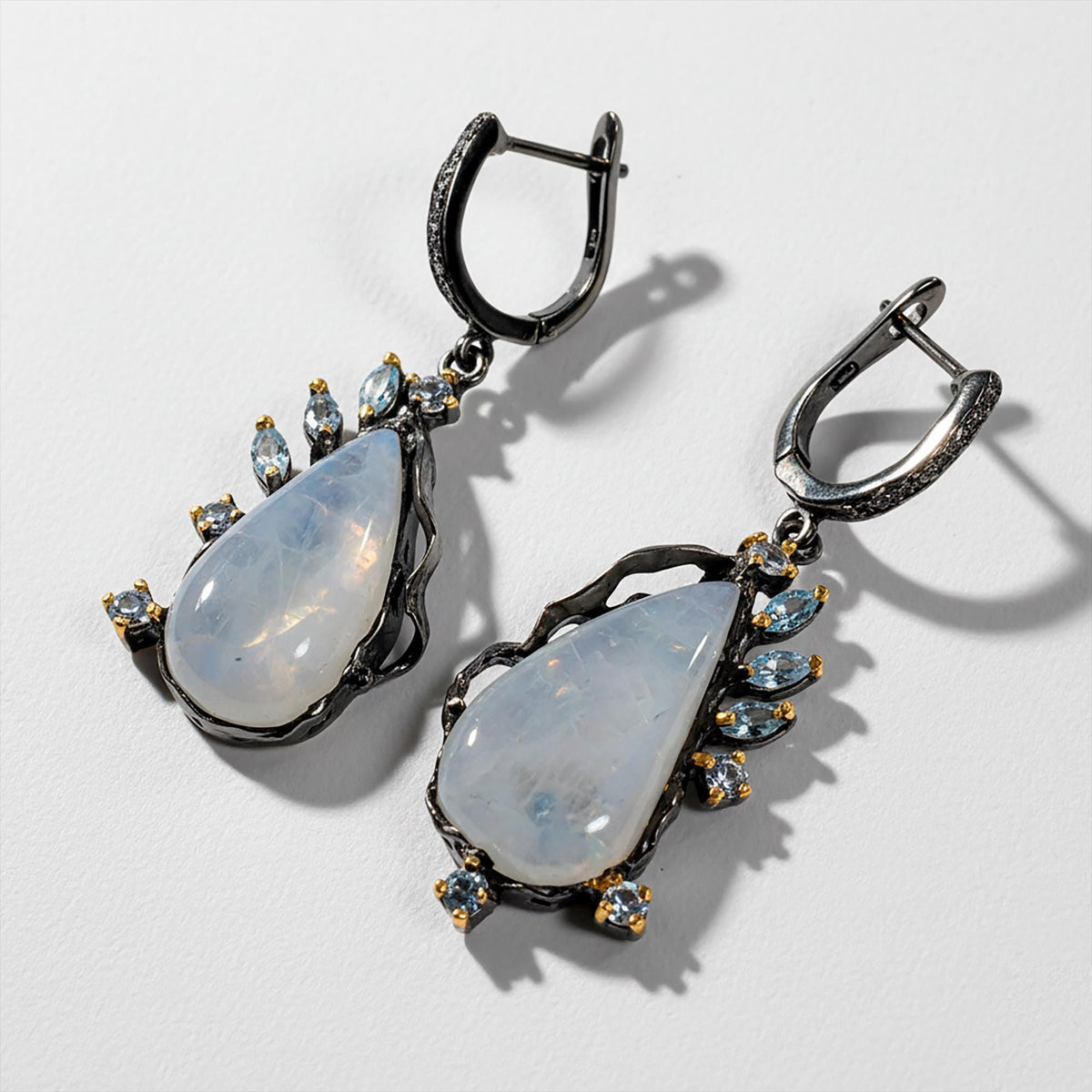 925 Sterling Silver Moonstone Earrings, close-up detail