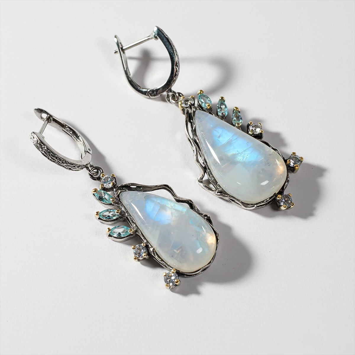 925 Sterling Silver Moonstone Earrings, worn view