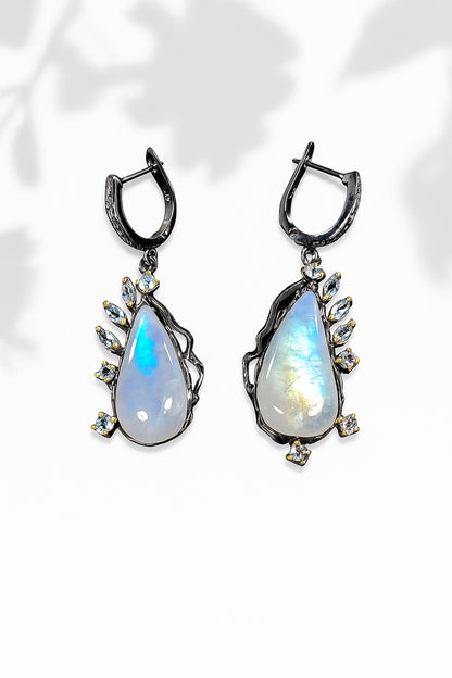 925 Sterling Silver Moonstone Earrings, side angle