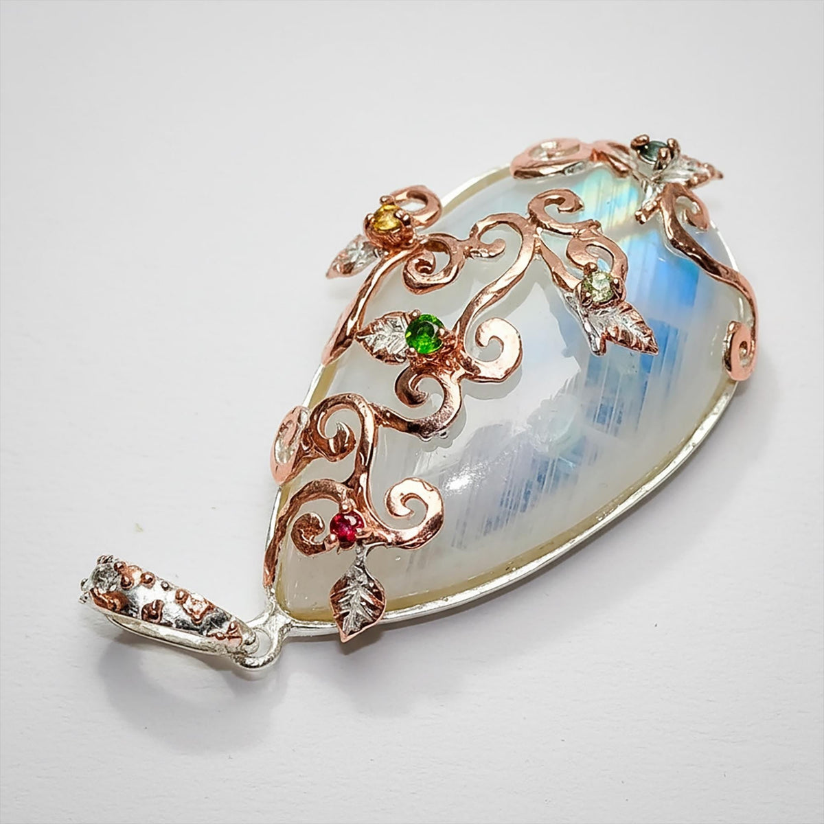 925 Sterling Silver Moonstone Necklace, worn view