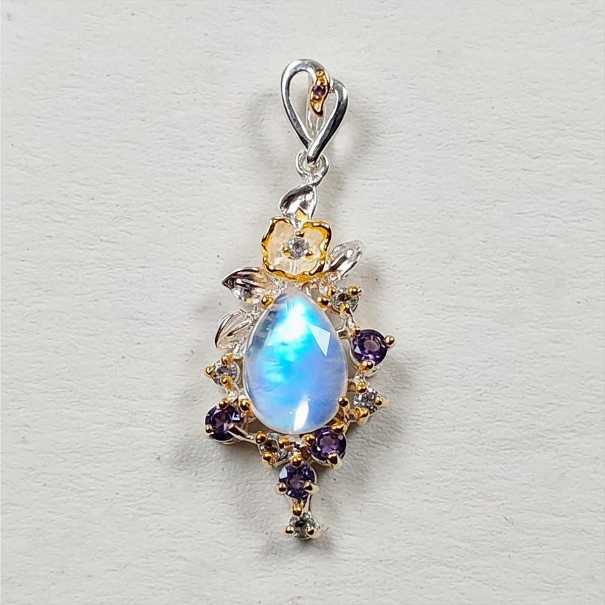 925 Sterling Silver Moonstone Necklace, worn view