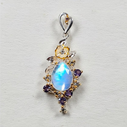 925 Sterling Silver Moonstone Necklace, worn view