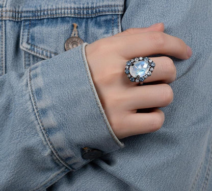 925 Sterling Silver Moonstone Ring, worn on hand