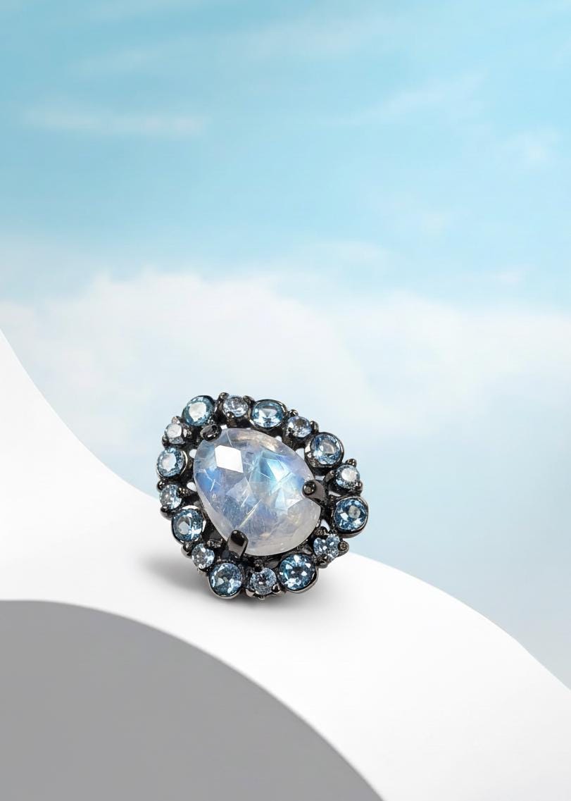 925 Sterling Silver Moonstone Ring, worn look