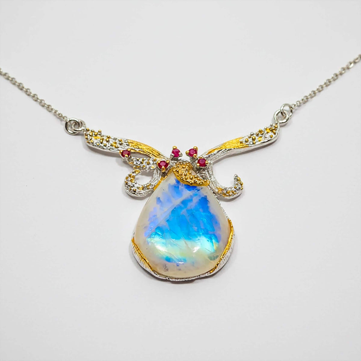 925 Sterling Silver Moonstone Necklace, worn view