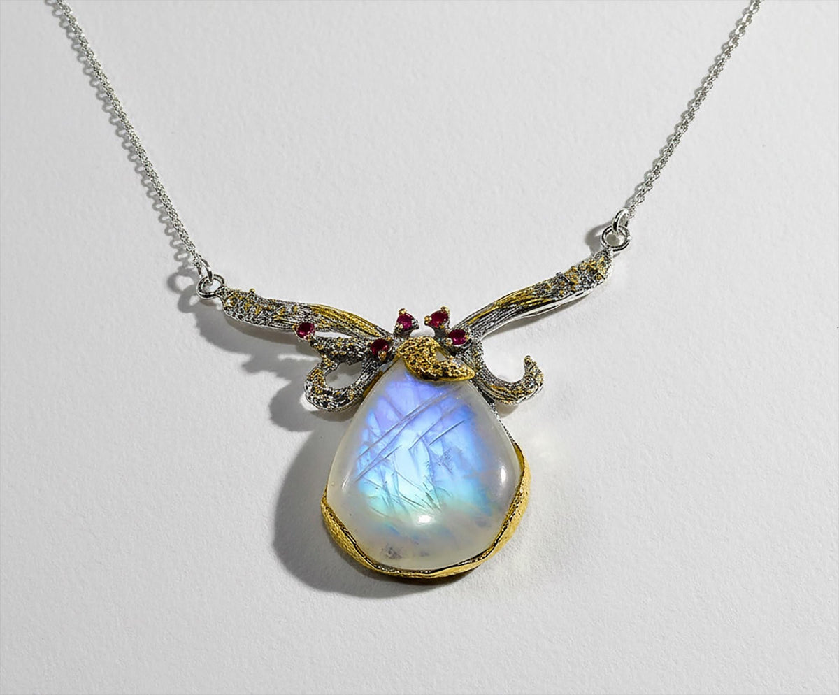925 Sterling Silver Moonstone Necklace, back clasp detail
