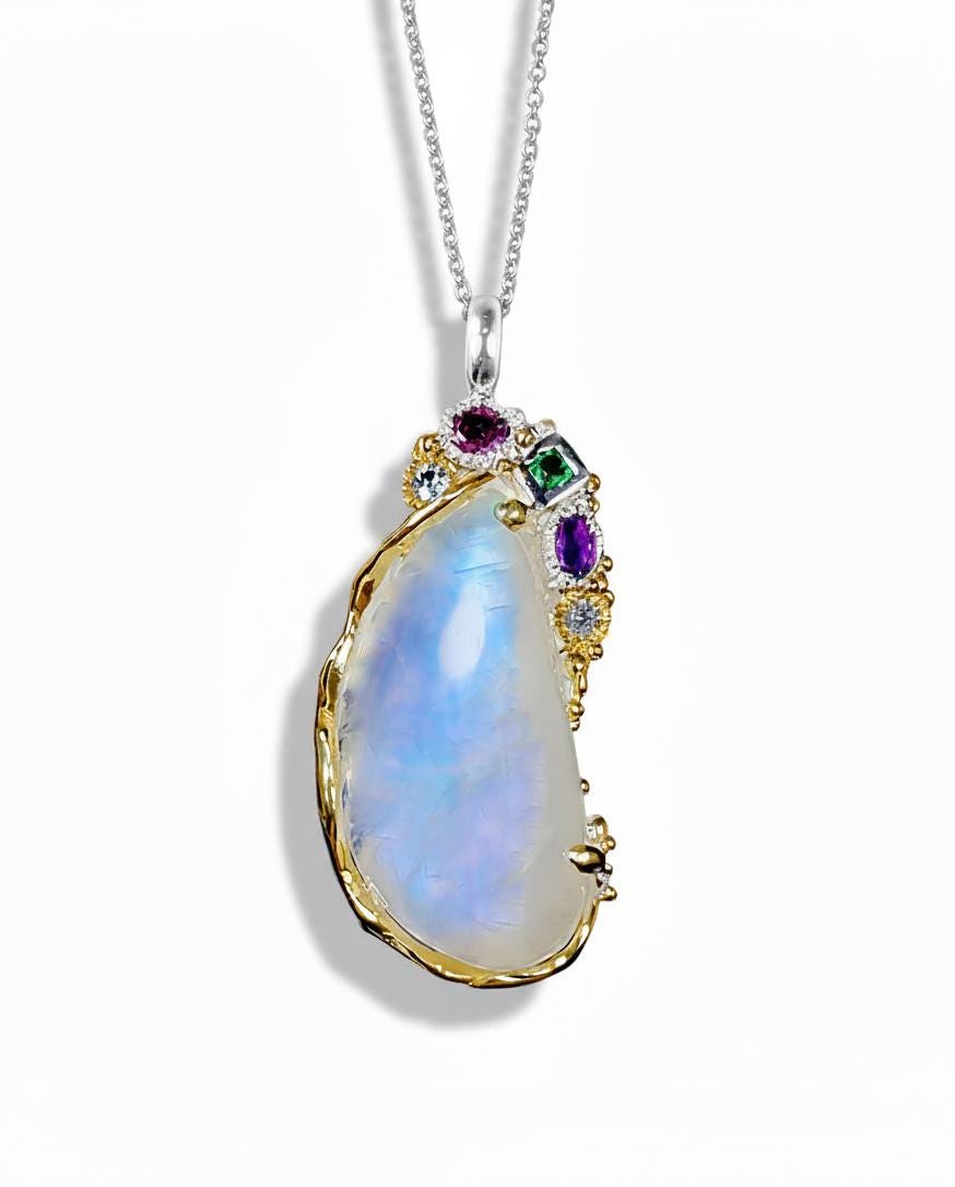 925 Sterling Silver Moonstone Necklace, worn view