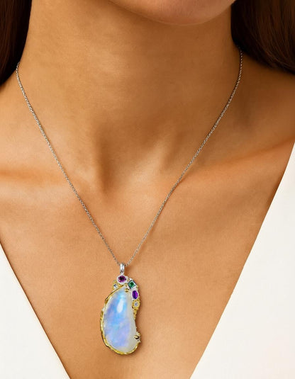 925 Sterling Silver Moonstone Necklace, layered look