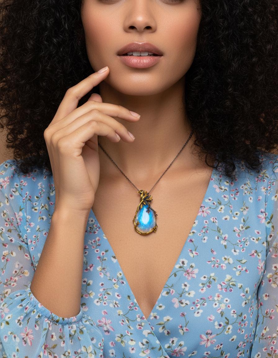 925 Sterling Silver Moonstone Necklace, alternate angle