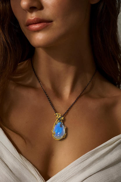 925 Sterling Silver Moonstone Necklace, worn view