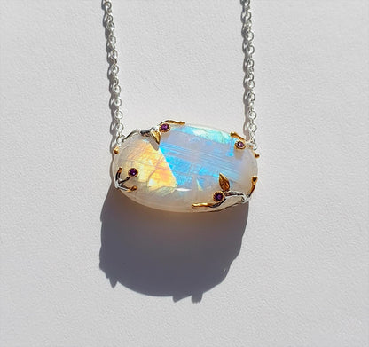 925 Sterling Silver Moonstone Necklace, worn view