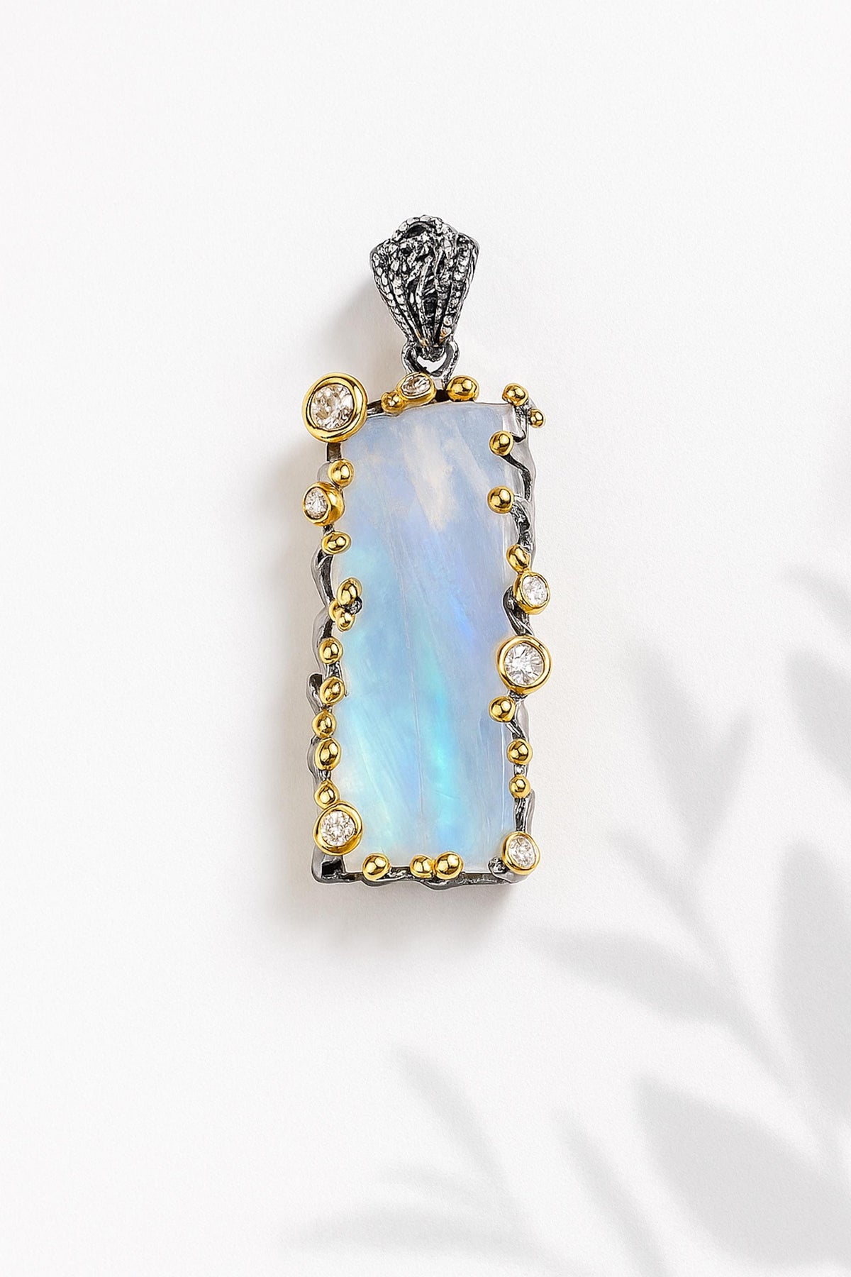 925 Sterling Silver Moonstone Necklace, texture close-up
