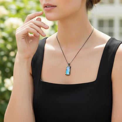 925 Sterling Silver Moonstone Necklace, close-up detail