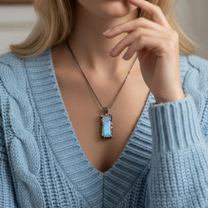 925 Sterling Silver Moonstone Necklace, worn view
