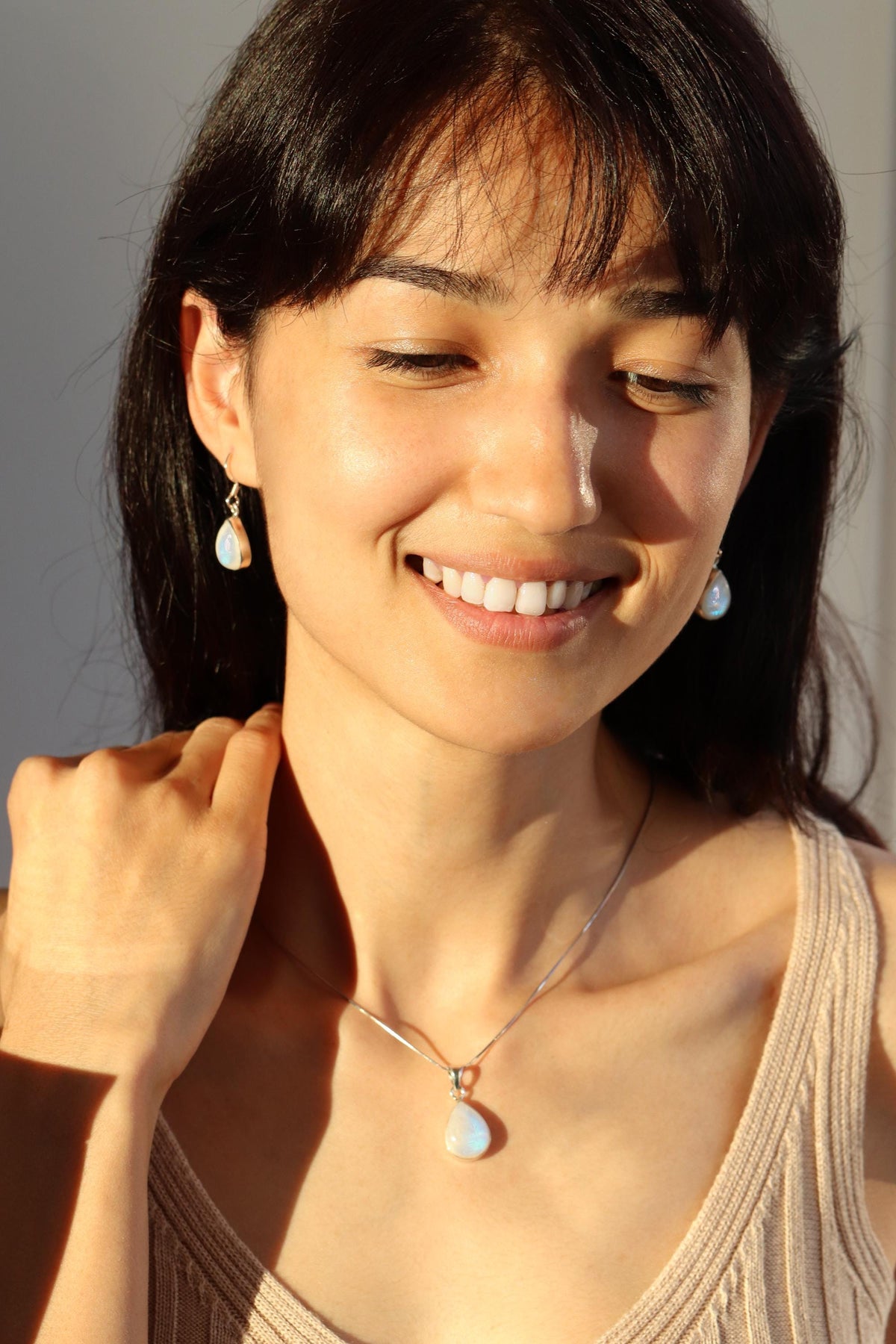 925 Sterling Silver Moonstone Earrings, close-up detail