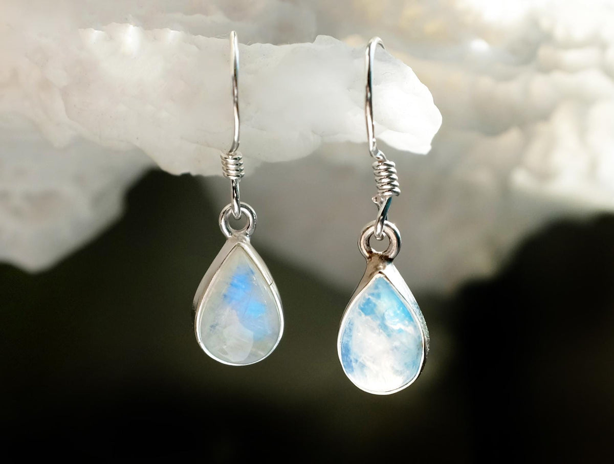 925 Sterling Silver Moonstone Earrings, side angle