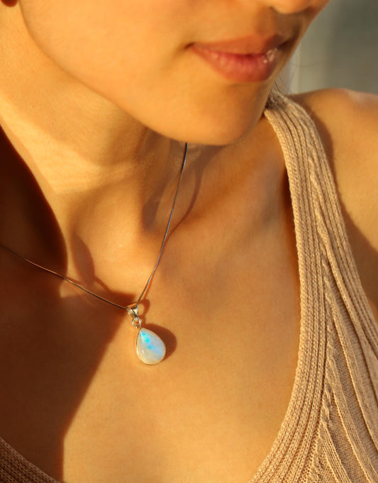 925 Sterling Silver Moonstone Necklace, alternate angle