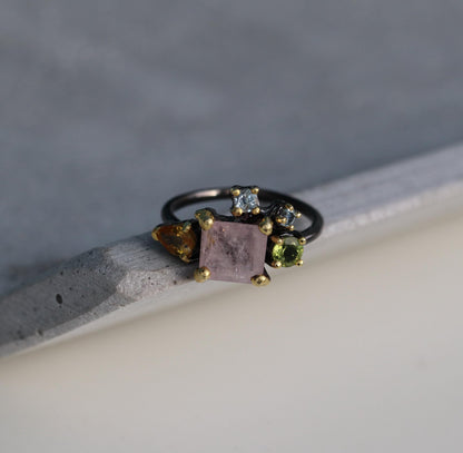 925 Sterling Silver Morganite Cluster Ring, close-up detail, image 12