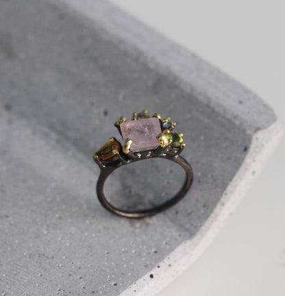 925 Sterling Silver Morganite Cluster Ring, worn on hand, image 14