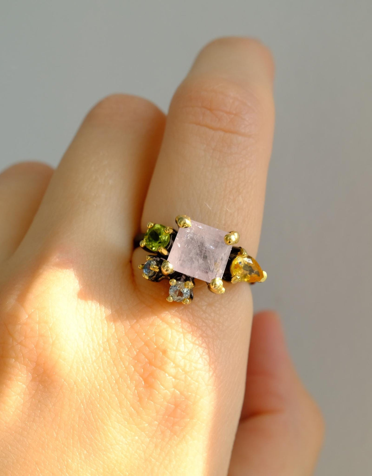 925 Sterling Silver Morganite Cluster Ring, side view