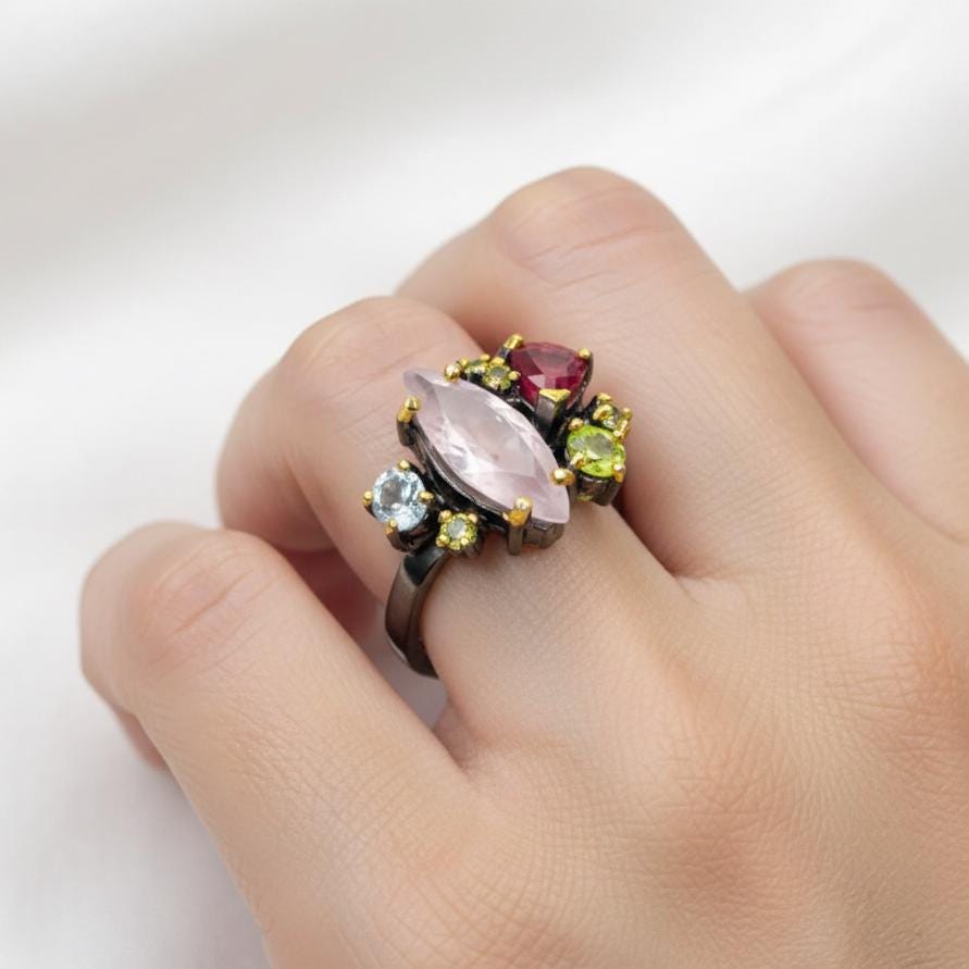 925 Sterling Silver Morganite Ring, worn on hand