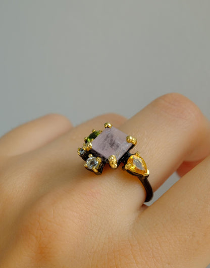 925 Sterling Silver Morganite Cluster Ring, setting detail