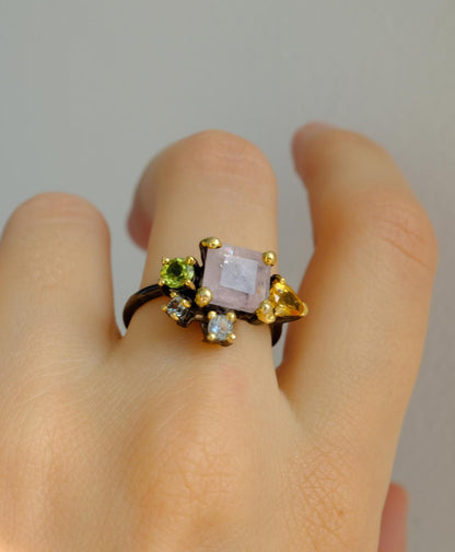 925 Sterling Silver Morganite Cluster Ring, additional angle
