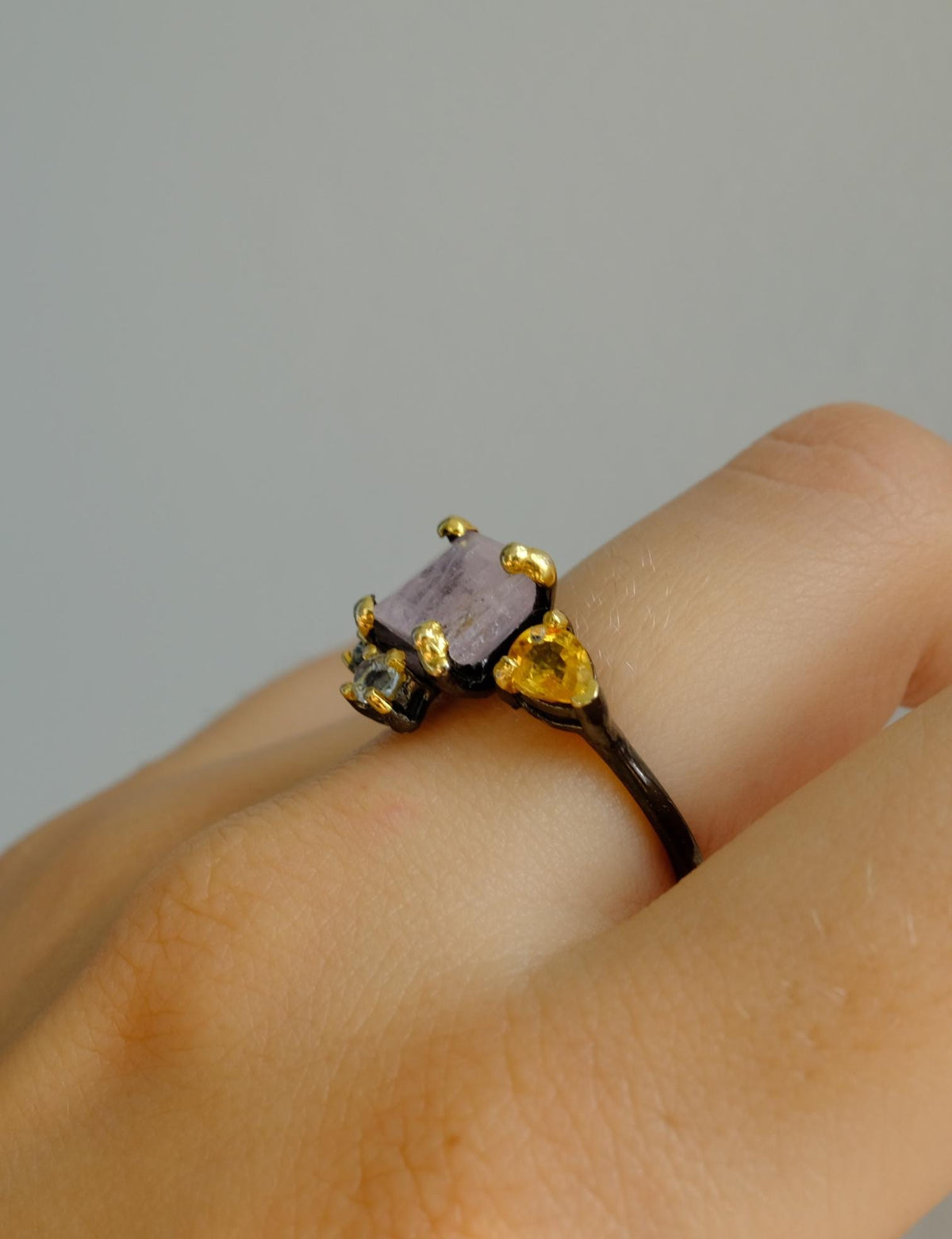 925 Sterling Silver Morganite Cluster Ring, worn look