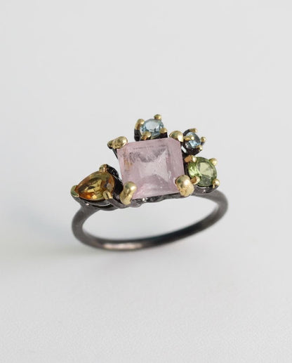 925 Sterling Silver Morganite Cluster Ring, band detail