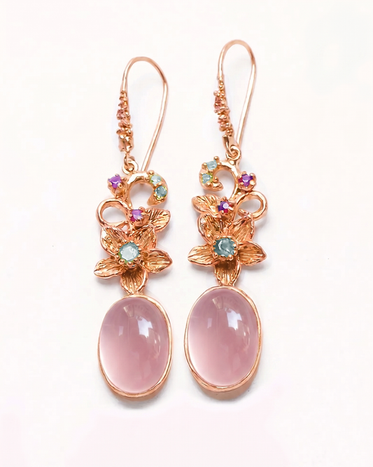 925 Sterling Silver Morganite Flower Earrings